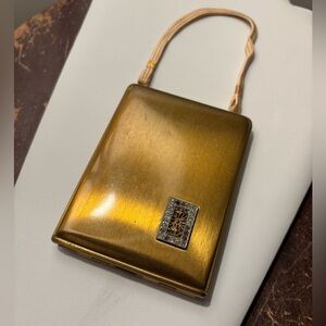 1930s Golden Metal and rhinestone Mondaine Three Section Compact mini clutch